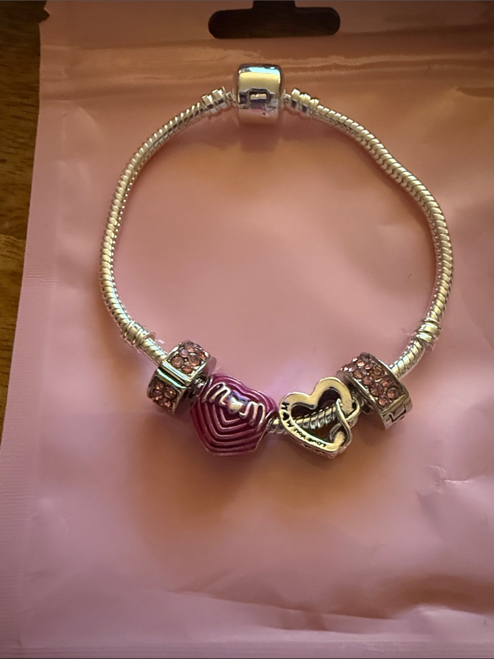 10 Pink Mom Heart Charm Bracelet 💕